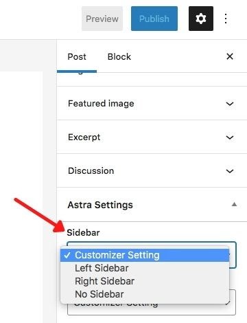 Astra sidebar settings