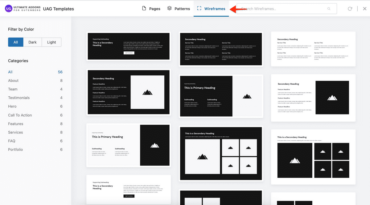 UAG wireframes